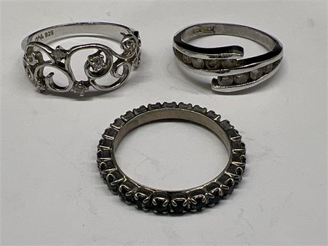 3 STERLING RINGS W/SMALL STONES
