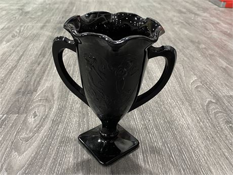 ART NOUVEAU BLACK AMETHYST GLASS VASE (7” TALL)