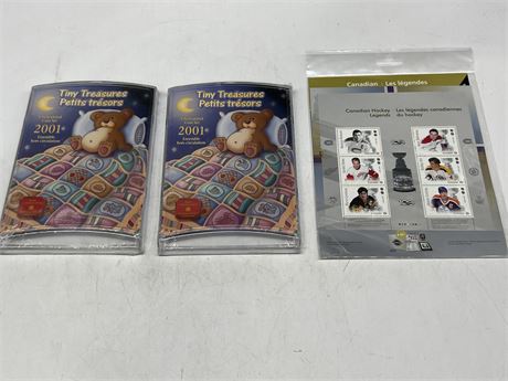 2 SEALED UNCIRCULATED 2001 COIN SETS & NHL STAMPS