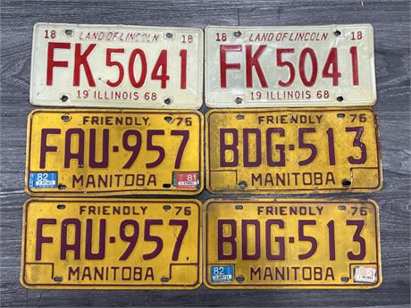 3 PAIRS OF VINTAGE LICENCE PLATES