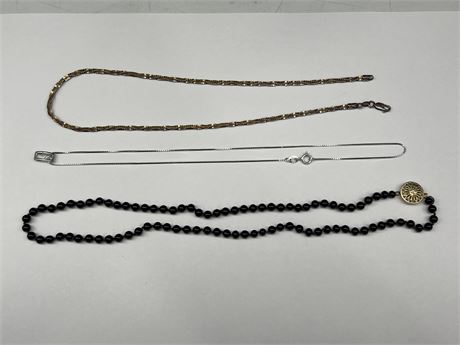 ANTIQUE ONYX & 2 MARKED 925 CHOKERS