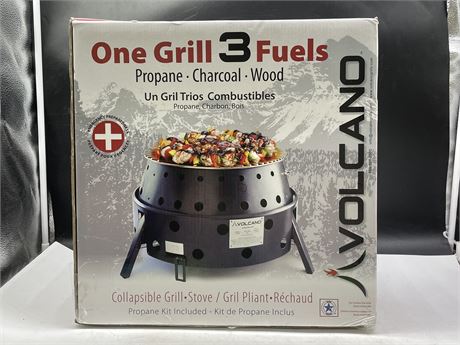 (NEW IN BOX) VOLCANO ONE GRILL 3 FUELS COLLAPSIBLE G-GRILL