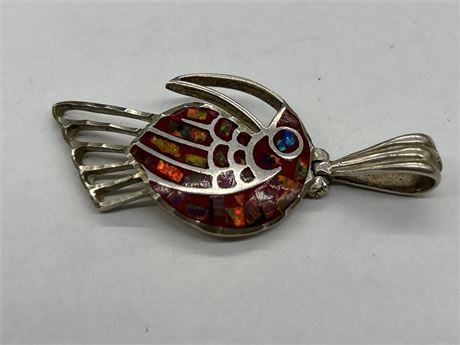 MARKED STERLING SILVER FISH PENDANT - 1 3/4”