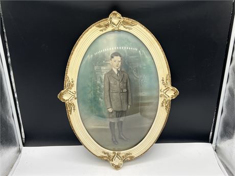 1900’s OVAL FRAME CONVEXT GLASS OF BOY IN UNIFORM - VANCOUVER BC - 23”x18”