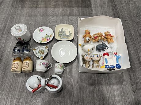 LOT OF VINTAGE COLLECTABLES, CHINA - SALT N PEPPER SHAKERS ECT