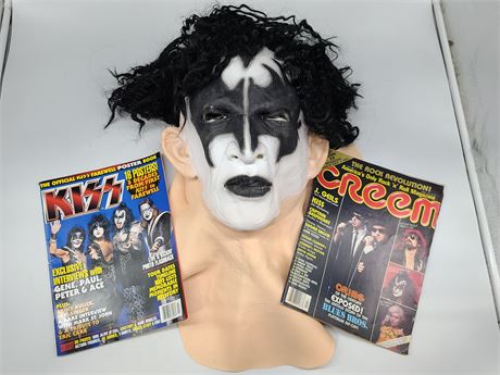 KISS GENE SIMMONS RUBBER MASK AND 2 MAGAZINES