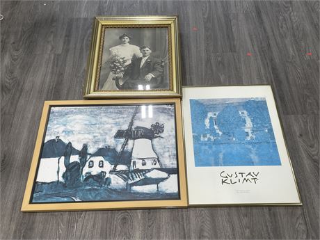 3 ART WORK INCL: EMIL NOLDE SIGNED, GUSTAV KLIMT & OLD PHOTO (LARGEST 29”x29”)