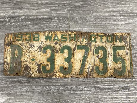 1938 WASHINGTON LICENSE PLATE