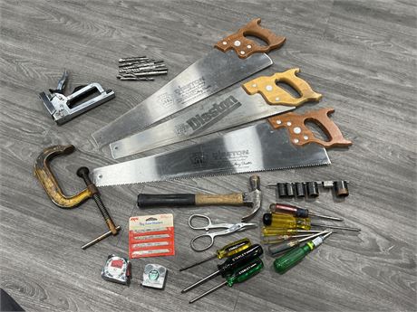TOOL LOT - AS NEW SAWS, DRILL BITS, NEW SAW BLADES & ECT