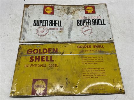 2 SHELL OIL TIN SIGNS (12.5”X7”)