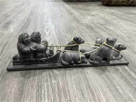 INUIT DOG SLED PEARLITE SCULPTURE 13”x3”