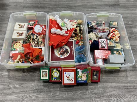 3 CONTAINERS OF CHRISTMAS DECOR
