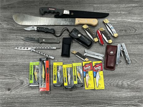 LOT OF KNIVES & FISHING LURES