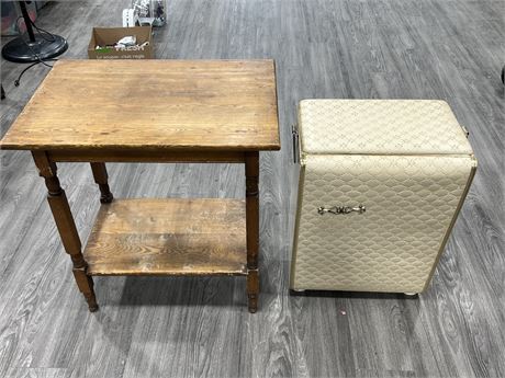 VINTAGE TABLE & LAUNDRY BASKET (Table is 29” tall)