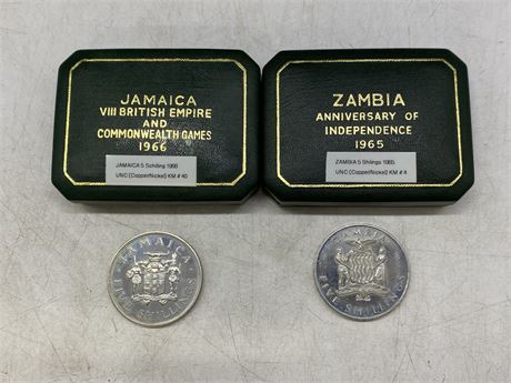 1965 & 1966 ZAMBIA & JAMAICA PROOF FIVE SHILLINGS COINS
