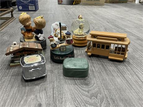 8 MISC MUSIC BOXES - LARGEST IS 7” TALL