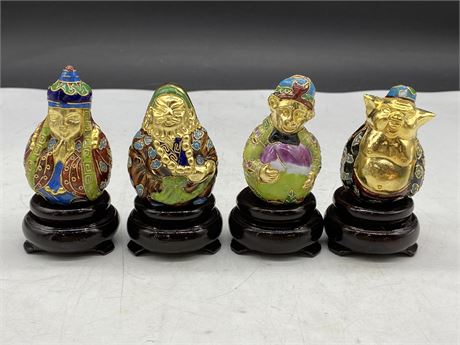 SET OF 4 CLOISONNÉ FIGURINES W/STANDS (4” TALL)