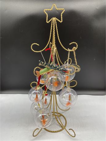 FISHING LURE HAND MADE ORNAMENTS ON A METAL TREE STAND (22” TALL)
