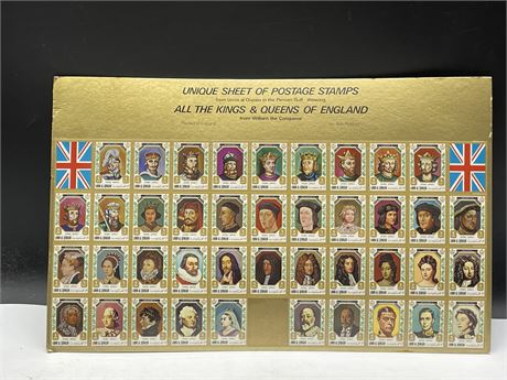 (SEALED) ALL THE QUEENS & KINGS OF ENGLAND SEALED STAMP COLLECTION (15”x10”)