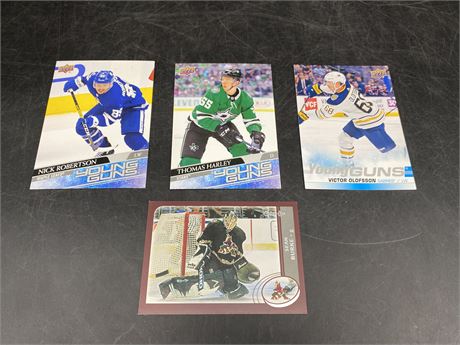 4 LARGE NHL CARDS (Young guns are 3.5”x5”)