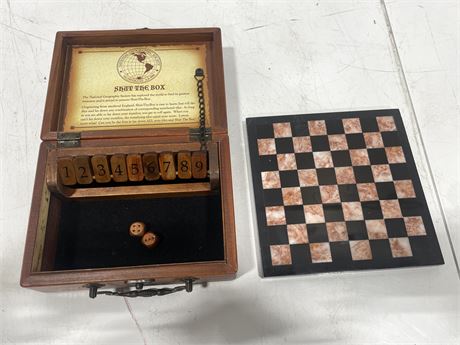 MARBLE CHESS BOARD + NATIONAL GEOGRAPHIC SHUT THE BOX