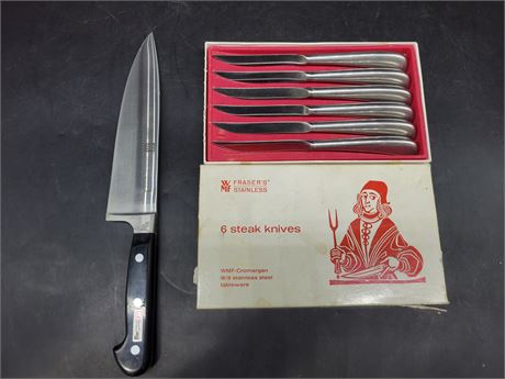 WMF FRASERS STAINLESS STEAK KNIVES AND HENKLE KNIFE
