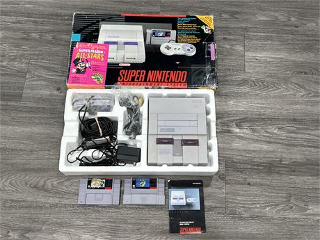 SNES W/ OG BOX, 2 CONTROLLERS, GAMES, MANUAL & ECT
