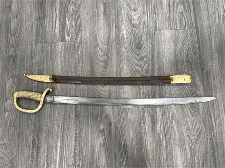 ANTIQUE 1898 SPANISH SWORD WITH ORIGINAL SHEATH - 33” LONG