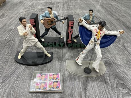 LOT OF ELVIS FIGURES & STAMPS (7.5” TALL)