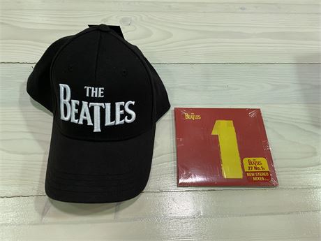 (NEW) BEATLES HAT & UNWRAPPED NO. 1 HITS CD