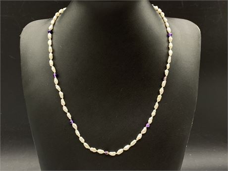 14K GOLD BEADED AMETHYST / PEARL NECKLACE