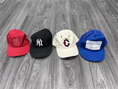 4 SPORTS HATS - ONE SIGNED BY CRAIG SIMPSON