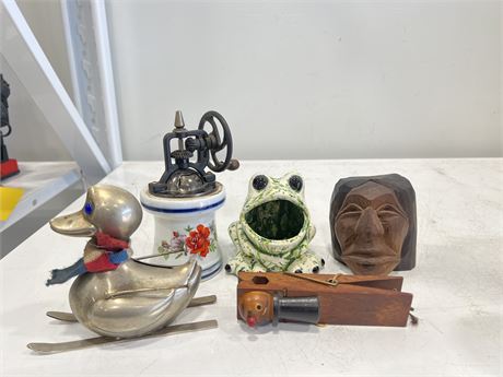 LOT OF 5 VINTAGE COLLECTABLES - NATIVE MASK SIGNED 4”