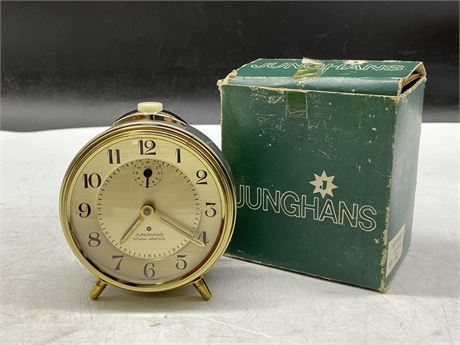 NEW OLD STOCK JUNGHANS CLOCK W/BOX (4.5” TALL)