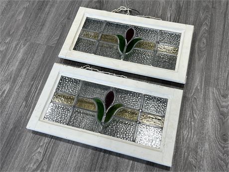 2 VINTAGE STAINED GLASS PIECES (23”x12”)