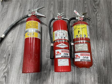 3 CHARGED FIRE EXTINGUISHERS