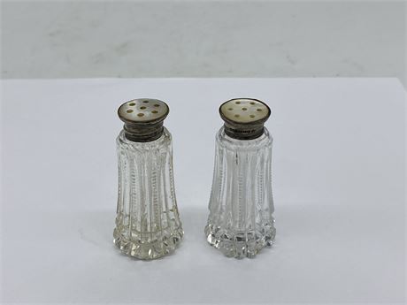 STERLING SALT AND PEPPER SHAKER WITH CRYSTAL
