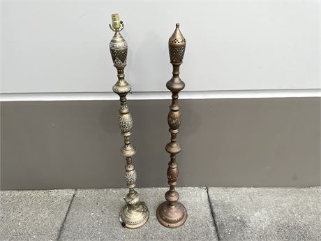 2 BRASS ETCHED LAMP/STANDS 54” TALL