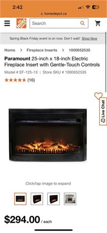 (NEW) 25” LED FIREPLACE INSERT EF-125-13 - RETAIL $300