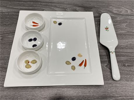 SERVING TRAY W/3 DISHES & CAKE SERVER