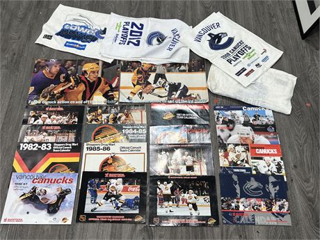 VINTAGE CANUCK CALENDARS & 11 PLAYOFF TOWELS