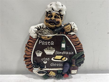 VINTAGE RESIN CHEF WALL PLAQUE - 17” X 13”