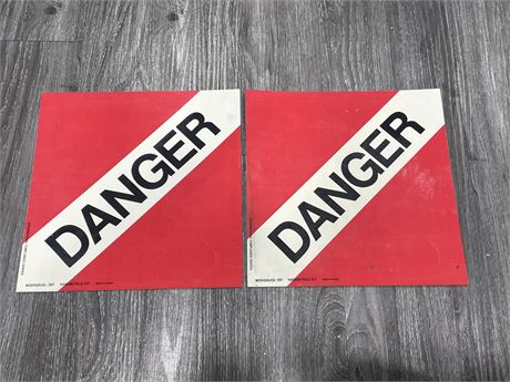 2 VINTAGE MADE IN CANADA “DANGER” SIGNS 11”x11”