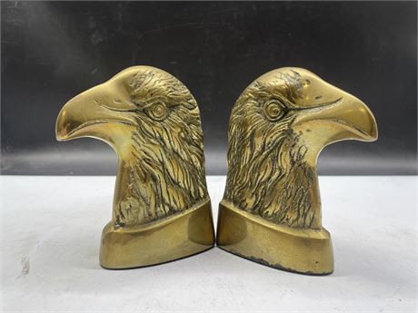 BRASS EAGLE HEAD BOOKENDS (6” tall)
