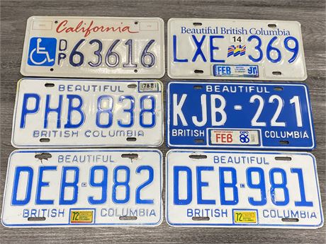 LOT OF 6 MISC. LICENSE PLATES