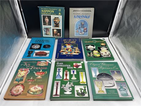 8 GUIDES ON COLLECTABLE GLASSWARE BOOKS