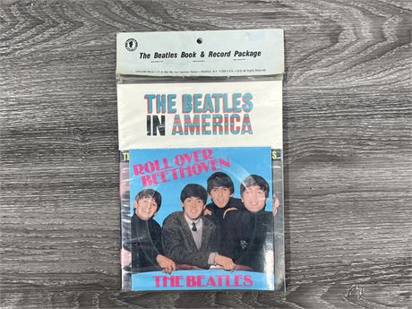 RARE BEATLES BOOK & 45RPM RECORD PACK - THE BEATLES IN AMERICA - NEW OLD STOCK