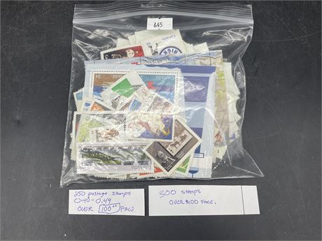 550 UNUSED CANADIAN POSTAGE STAMPS - (250 ARE 0.40-0.49) OVER $200 FACE VALUE