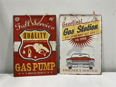 2 VINTAGE STYLE GAS STATION SIGNS (11”x16”)