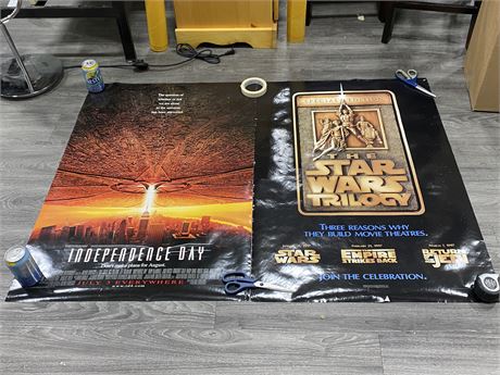 1996 STARWARS TRILOGY & INDEPENDENCE DAY MOVIE POSTERS - EACH POSTER 40” X 27”
